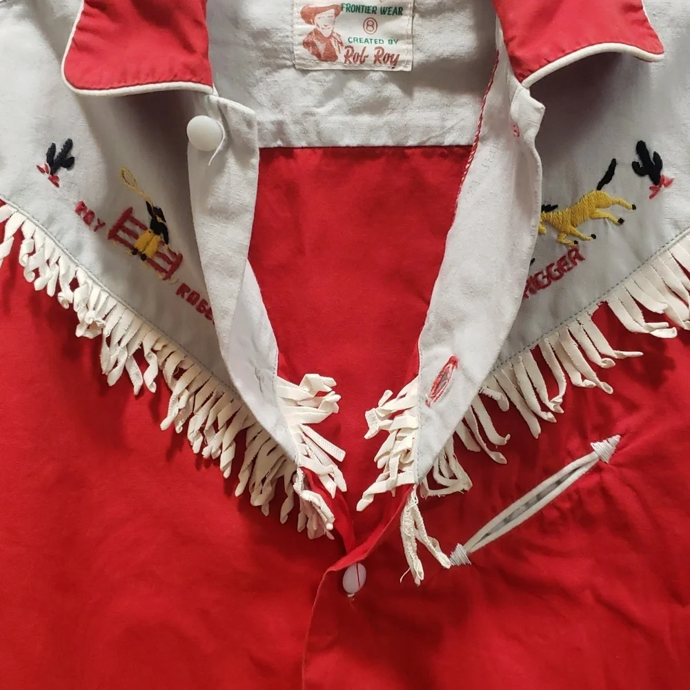 Vintage 1950s Roy Rogers Frontier Wear Western Red Fringe Boys Shirt, Size 8 - Picture 9 of 9